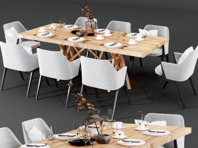 3d现代餐桌椅餐具组合模型