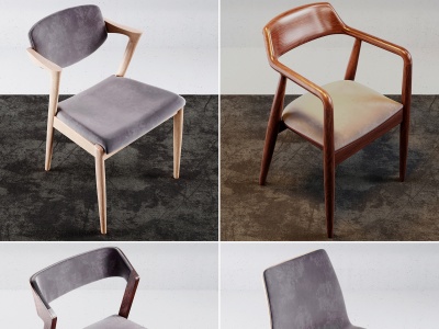 3d现代实木单椅休闲椅组合模型