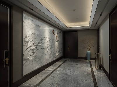3d新中式酒店电梯间模型