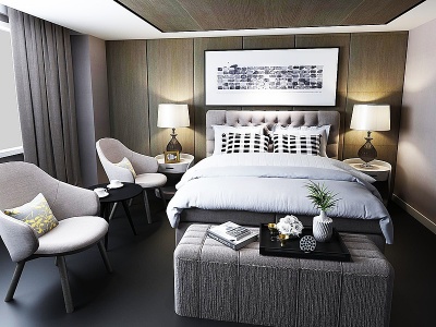 3d北欧双人床卧室模型