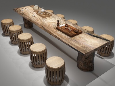 新中式茶桌茶桌椅休闲椅模型3d模型