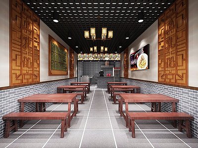 3d新中式餐饮餐厅厨房模型