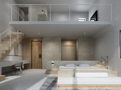 现代卧室现代民宿床模型3d模型