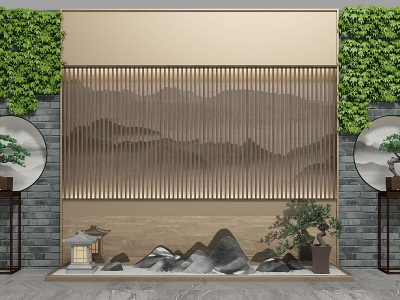 新中式园艺小品背景墙模型3d模型