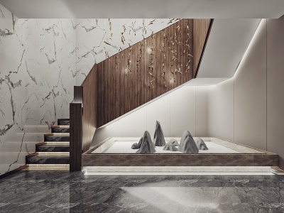 3d新中式酒店楼梯间干景模型