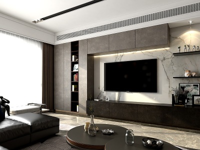 3d现代客厅电视背景墙模型