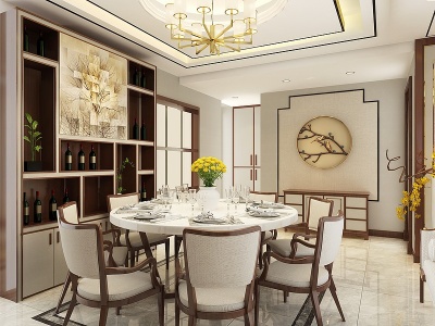 3d新中式客餐厅大气奢华模型