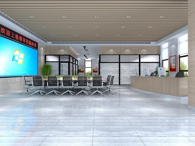 3d现代西部云谷办公大厅走廊模型
