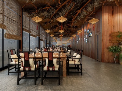 3d中式农家乐茅草餐厅模型