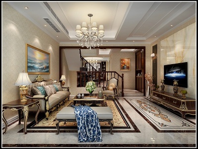 3d欧式古典欧式奢华客厅模型