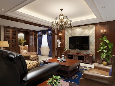 3d美式客厅沙发茶几组合模型