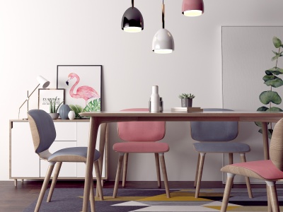 北欧风格餐厅餐桌椅边柜模型3d模型