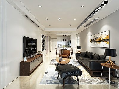 现代客厅皮沙发沙发组合模型3d模型
