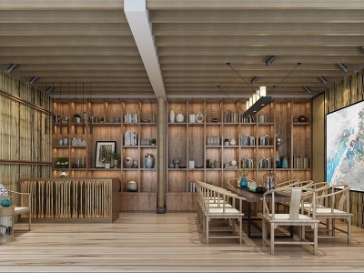 3d新中式茶室餐厅模型