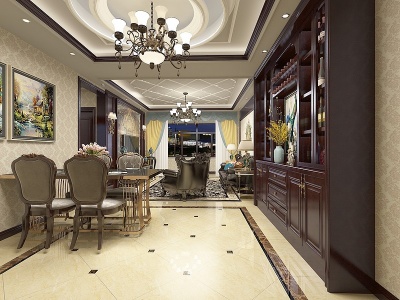 3d欧式古典欧式风格客餐厅模型