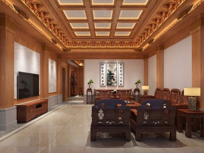3d中式别墅客餐厅模型