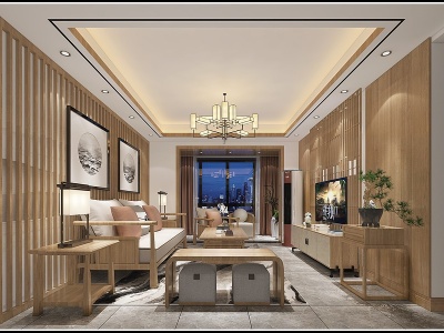 新中式禅意客厅家具模型3d模型