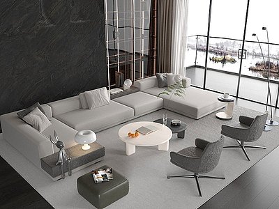 3d现代风格的沙发茶几模型