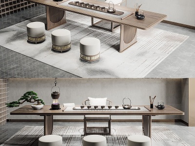 新中式茶桌椅模型