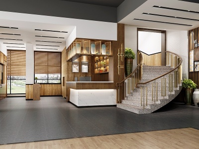3d现代餐厅楼梯收银台模型