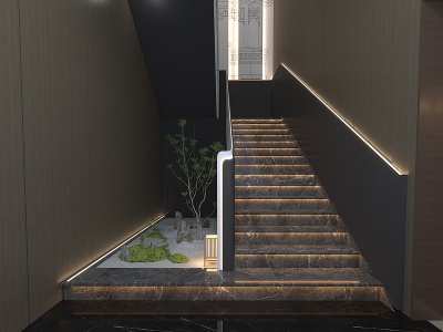 3d新中式楼梯间模型