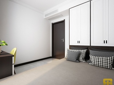 3d现代黑白灰卧室模型