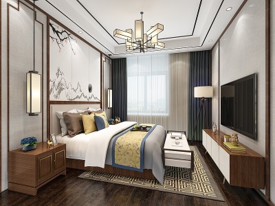 新中式客厅餐厅卧室模型3d模型