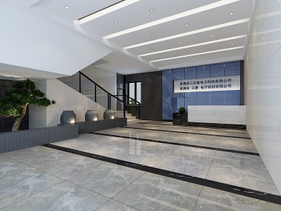 3d现代公司前台大厅模型
