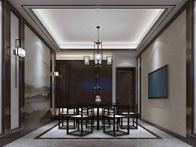 3d新中式餐厅吊灯壁灯模型