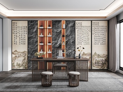 新中式家居书房模型3d模型