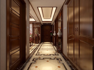 中式客厅餐厅茶室模型3d模型