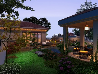 3d新古典别墅花园景观展示模型