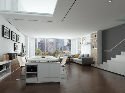 3d现代简约办公居住公寓客厅模型