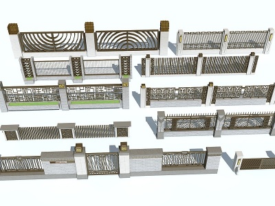 3d新中式铁艺围栏护栏模型