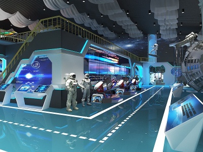 3d现代航空航天科技展厅模型