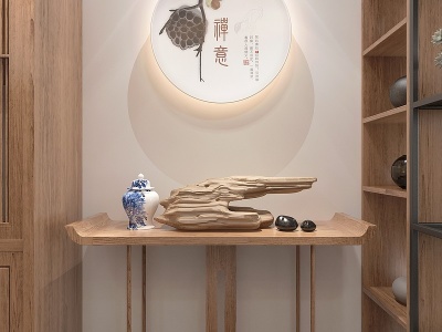 3d新中式客餐厅柜子装饰柜模型