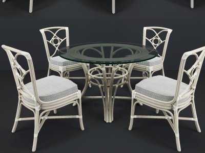 圆形藤编编制餐桌椅子模型3d模型