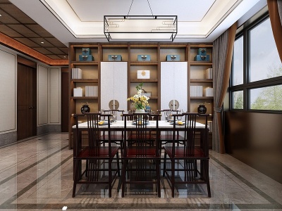 3d新中式餐厅沙发组合模型