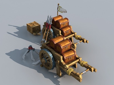 中式板车马车古代小品模型
