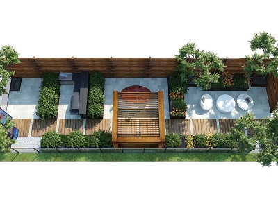 3d现代中庭庭院花园露台模型