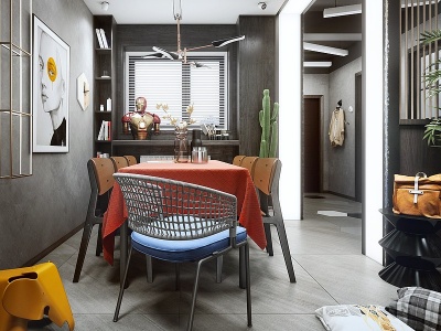3d工业风餐厅餐桌椅模型