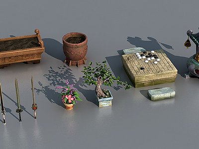3d中式古代小品景观兵器模型