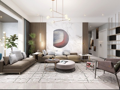现代客厅墙饰沙发摆件模型3d模型