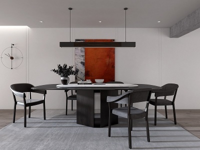 3d现代餐厅餐桌餐椅挂画组合模型