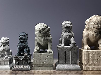 3d中式石狮子雕塑模型