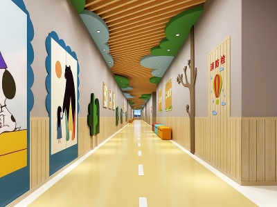 3d现代幼儿园走廊模型