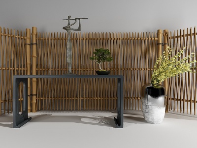 3d新中式木头围栏模型