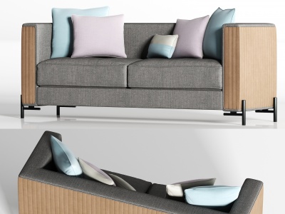 3d现代皮革布艺多人沙发枕头模型