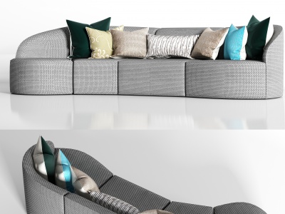 现代弧形布艺多人沙发模型3d模型