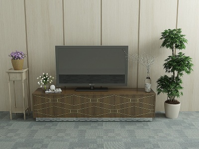 3d新中式电视柜电视机模型